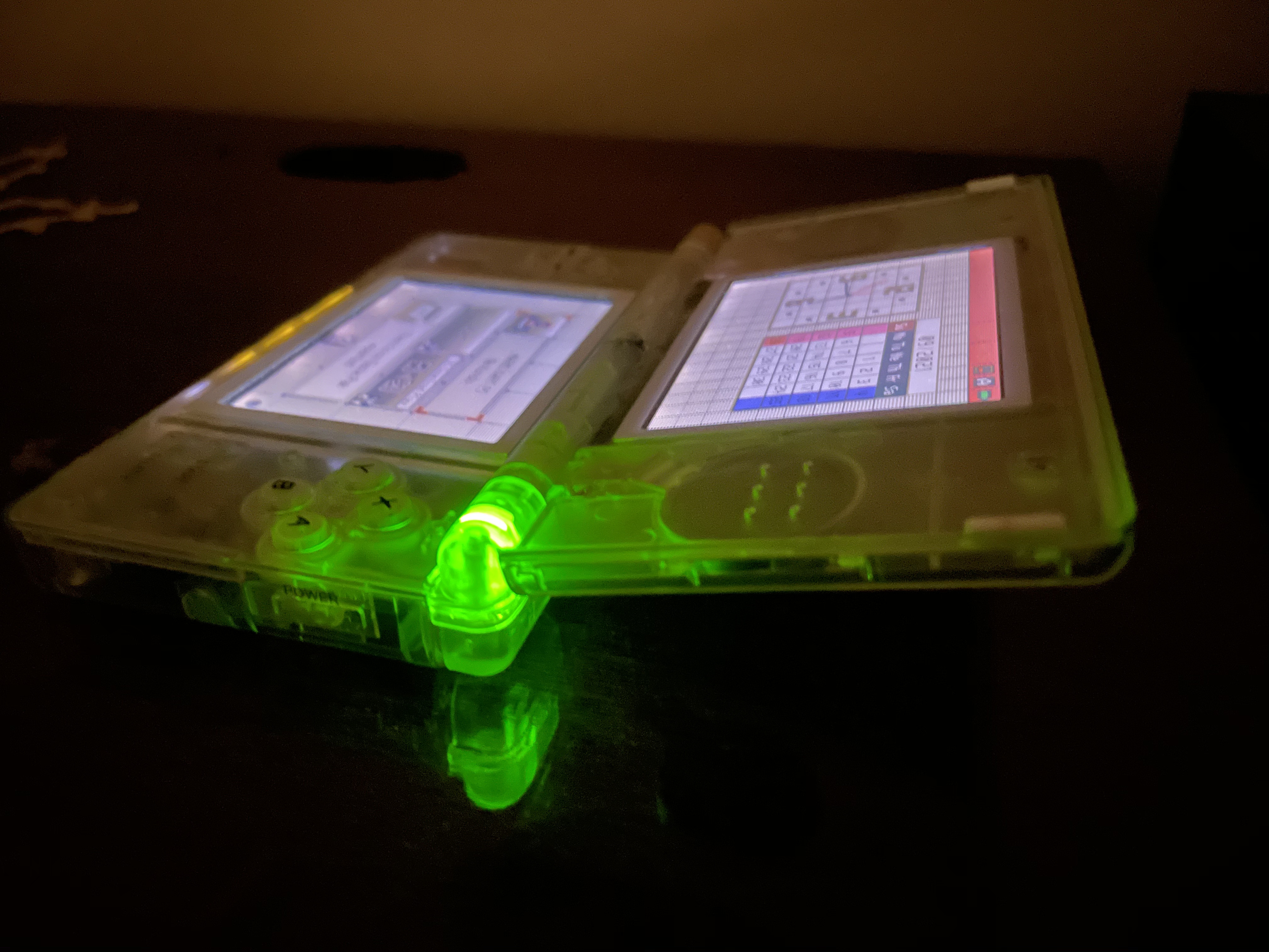 The clear DS Lite powered on