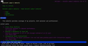 A terminal window displaying my website in Lynx